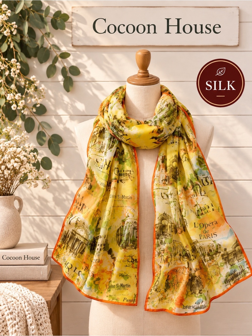 Cocoon House 100% Silk Scarf – Paris Print
